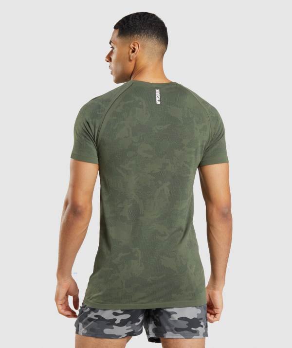 Panske Tricka Gymshark Geo Seamless Čierne Olivovo Zelená | WH3875216
